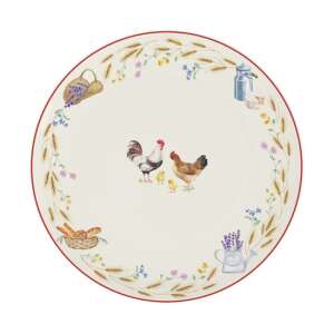 Country Life porcelán lapostányér kakas, tyúk és csibék mintával - Tányér