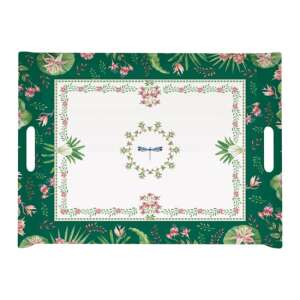 R2S.200BOCH Botanic Chic műanyag tálca fogantyúkkal, 52x37cm, zöld virágmintával - Tálca