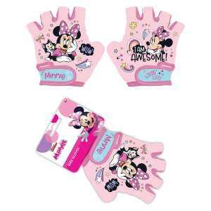 Cyklistické rukavice Disney Minnie Mouse pre deti, ružové s dizajnom Minnie Mouse, bez prstov, s remienkom na zápästie - Cyklistické rukavice