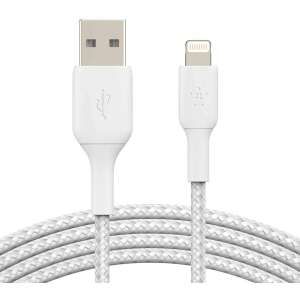 Belkin USB-A auf Lightning geflochtenes Kabel, weiß, 15cm - Lightning-Kabel