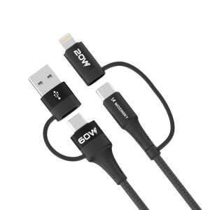 Wozinsky WNBAA 4-in-1-Kabel mit USB-C-, USB-A- und Lightning-Anschluss, 60W Leistung, 1 m Länge - schwarz - Lightning-Kabel