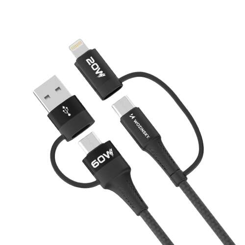 Wozinsky WNBAA 4-in-1-Kabel mit USB-C-, USB-A- und Lightning-Anschluss, 60W Leistung, 1 m Länge - schwarz