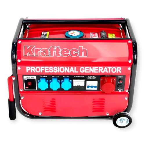 Kraftech 9500W professzionális generátor, piros, kerekekkel, 4 kimenettel, 12V DC kimenettel