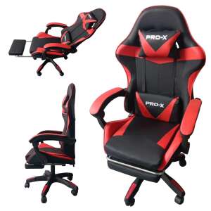 PRO-X COMFORT Геймърски стол с масажираща функция и поставка за крака #черно-червен