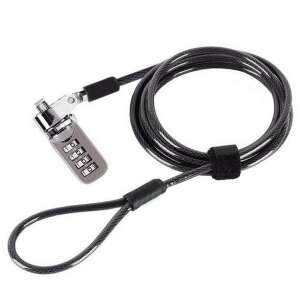 Laptop security cable with combination lock, 1.9m long, T-shaped key, dark alloy color - Laptop lock