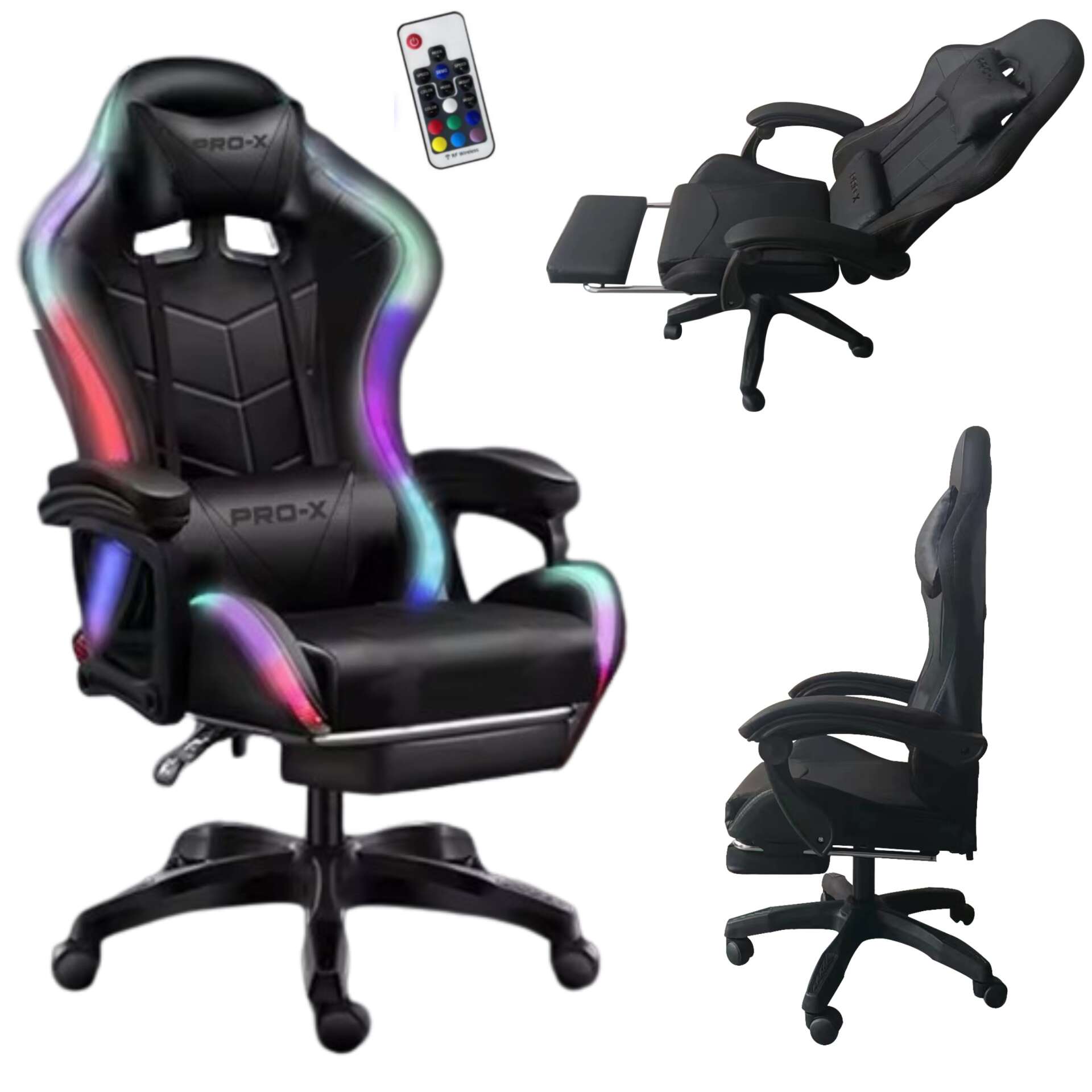 Pro-x murk gamer szék led világítással és lábtartóval - fekete