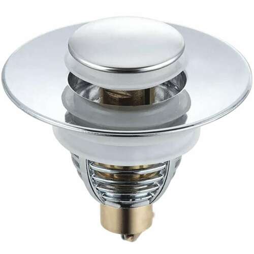 Univerzális kattanó mosogató leeresztő dugó, 62 mm átmérő, rozsdamentes acél, ezüst