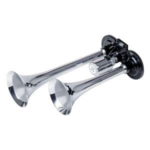 Двойна хромирана пневматична клаксон Amio за камиони и автомобили, 12V и 24V, 118dB - AMiO