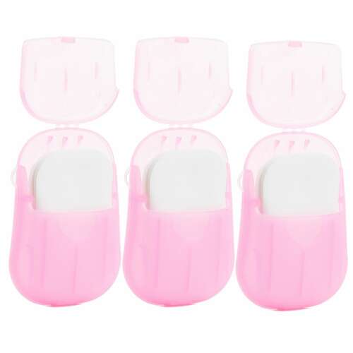 3 db-os EALMEU rózsaszín utazó szappanlap készlet műanyag dobozokban