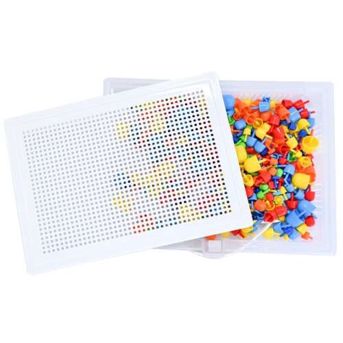 Megaplast Cutie mozaică Box 300, tablă de mozaic cu 300 de piese cu știfturi, colorate, jucărie pentru copii, joacă creativă, artă și meșteșuguri