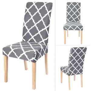 ZakupyTV Grey and White Polyester Chair Cover with Trellis Pattern - Collage View - EALMEU