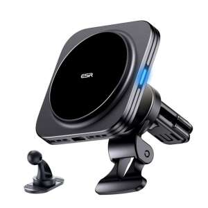 Suport auto cu incarcator wireless ESR Halolock QI2, montare pe ventilatie, rotatie 360°, negru (3C07200210302)