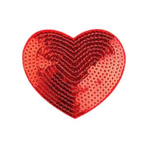 Red heart shaped iron-on patch with sequins, Crisalida brand - Iron-on patch