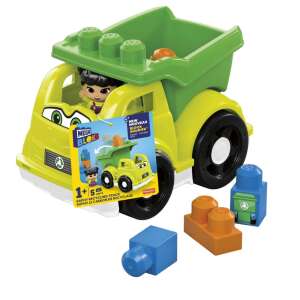MEGA BLOKS First Builders Raphy's Recycling Truck, zöld játék teherautó levehető platóval, blokkokat és egy Block Buddies figurát tartalmaz - Mattel