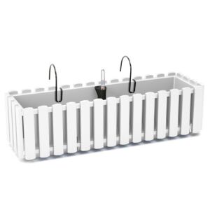 Boardee Fencycase W fehér dekoratív virágláda fém tartóval és öntözőrendszerrel, 58x18x16.2 cm - Balkonláda