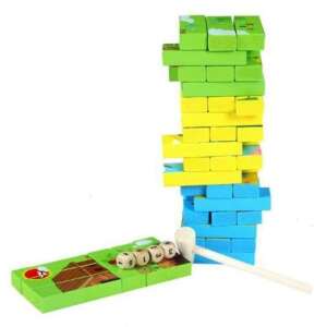 Jenga puzzle game tower, 54 pieces, wooden toy, hammer, dice - Jenga
