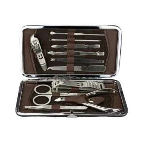 11 piece manicure and pedicure set in a brown leather case - Manicure set