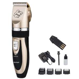 Baorun DK-7049 Rechargeable Pet Hair Clipper, Gold and Black, with Ceramic Blade, Low Noise, 4 Combs and Accessories - Pet grooming clipper