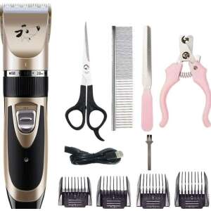 Pet hair clippers set with 4 combs, scissors, nail clippers, and file, for grooming dogs and cats - Pet grooming clipper