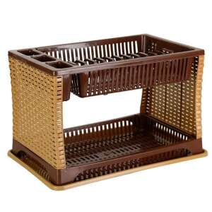 Scurgator vase pe 2 niveluri din plastic,ratan, two-tier dish drainer, plastic, rattan, brown, beige - Dish Rack