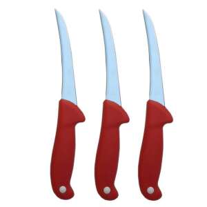 Set of 3 boning knives with curved blades and red handles - Kitchen Knife