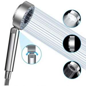 Shower head with 3 spray settings, water saving, chrome plated, silver, shower head with soap dispenser - Shower head