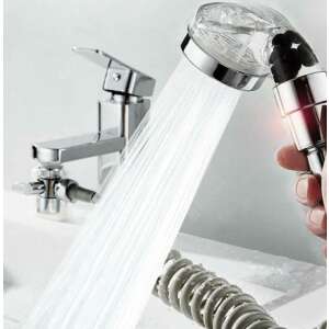 Shower head extension for faucet, easy washing, chrome finish, flexible hose, handheld shower head, water saving, bathroom sink, kitchen sink - Shower head