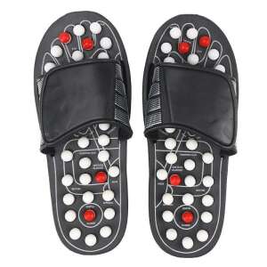 Pereche de papuci de acupresură negri cu curea reglabilă, vedere de sus - Aparate masaj pentru picioare