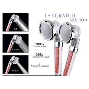 Shower head with 3 spray modes, 200% water pressure, 30% water saving, anti-chlorine filter, 1+1 free - Shower head