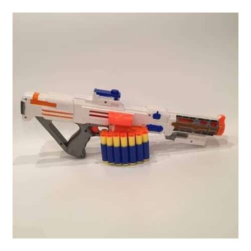 Soft Bullet Gun Toy, white and orange toy gun with 14 soft bullets