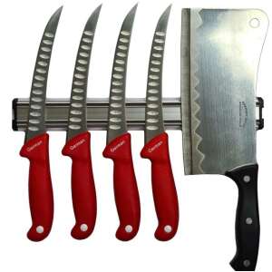 Butcher-B6 Red Professional Butcher Set with 4 Filleting Knives, Curved Flexible Blade with Alveoles, 800g Cleaver and Magnetic Holder, Stainless Steel - Kitchen Knife