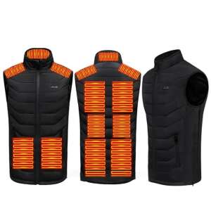 Heated vest with 11 heating zones, unisex, black, front, back, side views - Heatable vest