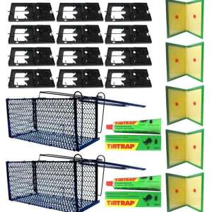 Mouse and Rat Trap Set, 12 x Mechanical Mouse Traps, 2 x Live Catch Mouse Traps, 6 x Glue Traps - Live Animal Trap