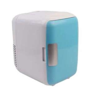 Mini frigider portabil alb și albastru cu adaptor 12V, perfect pentru călătoriile cu mașina - Mini-frigidere