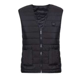Black heated vest with zipper and pockets, USB powered - Heatable vest