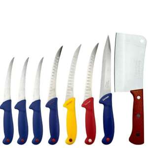 Set of 7 butcher knives, including 3 boning knives, 3 slicing knives, 1 double-edged knife and 1 cleaver - Kitchen Knife