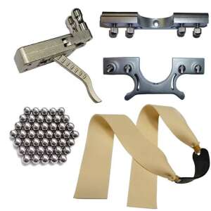 Slingshot set with metal frame, steel head, rubber bands, and steel balls - Slingshot