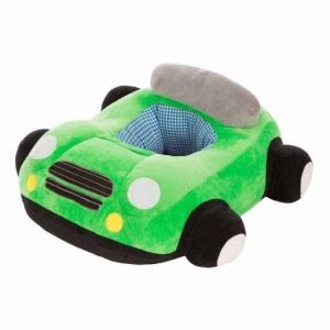 Green plush baby armchair in car shape, Fotoliu Bebe Plus Masinuta, comfortable and safe for infants - Furniture