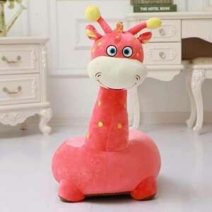 Pink plush giraffe riding chair for kids, soft and cuddly, perfect for toddlers and preschoolers - Furniture