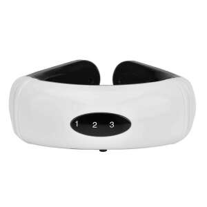 Neck massager with electromagnetic pulses, white and black, front view - Neck massager