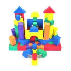 Set of 50 foam building blocks for kids, featuring various geometric shapes and colors, perfect for imaginative play and developing fine motor skills - Creative & Building Toy
