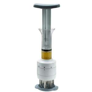 Meat tenderizer and marinade injector, 2-level depth, stainless steel needles, white plastic body, 88.72 ml capacity - Meat tenderizer