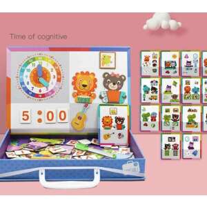 Magnetic portable 2-in-1 board for kids, with magnetic pieces, cards, and a dry-erase board for drawing and learning - Developmental Toy for Preschooler