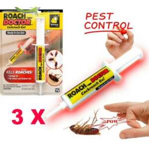 Roach Doctor Gel pentru gândaci, pachet de 3, insecticid puternic și eficient împotriva gândacilor, gel gata de utilizare, ucide gândacii, pentru utilizare în interior și în exterior, vârf de seringă - Insecticide