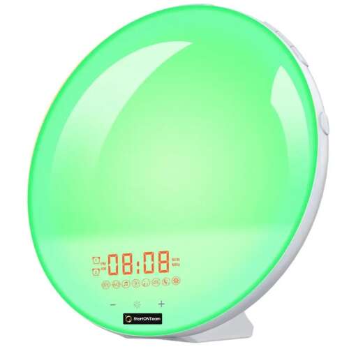 StartONTeam Smart LED Lamp, FM Radio, with Clock and Alarm, Sunrise and Sunset Simulation, White Noises, 7 LED Colors, USB Port, App Controllable, Alexa/Google Home, White
