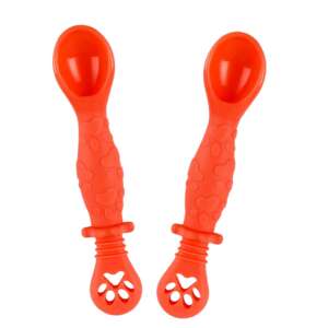 StartONTeam 2 pack orange silicone baby spoons with paw print design - Children's cutlery