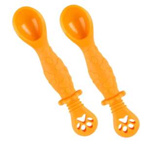 2 x Teaspoon Babies StartONTeam™ for Feeding and Diversification 4-24 Months Baby, BPA-Free Food-Grade Silicone, Anti-Slip Ribs, Gold