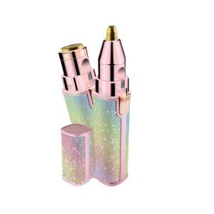 2 in 1 Rechargeable Facial Hair Remover and Eyebrow Trimmer with LED Light, Pink Glitter Design - Body hair groomer