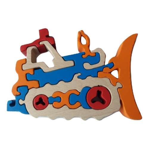 Puzzle buldozer din lemn pentru copii, 15 cm x 13 cm