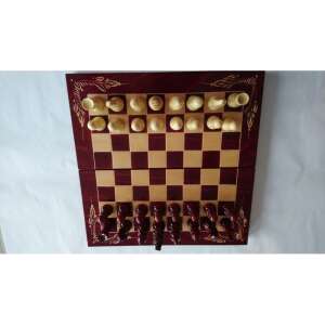 Handmade wooden chess set with chessboard and box, chess pieces, backgammon checkers, red - Domino, Chess Set